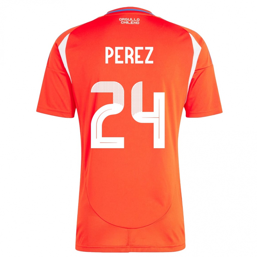 Kids Football Chile César Pérez #24 Red Home Jersey 24-26 T-Shirt