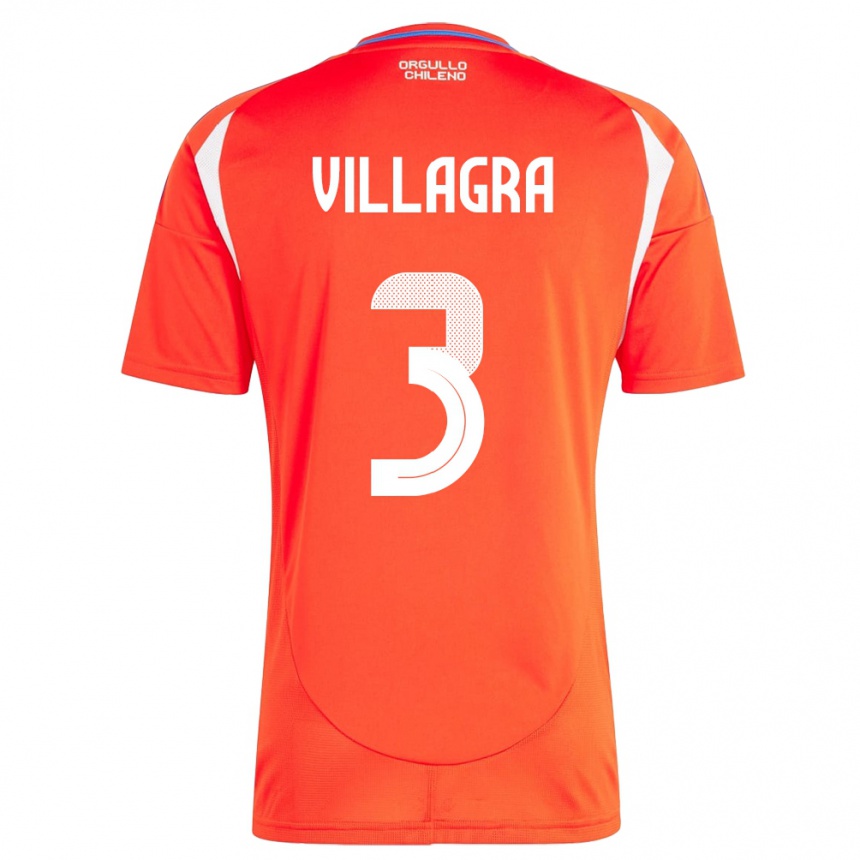 Kids Football Chile Jonathan Villagra #3 Red Home Jersey 24-26 T-Shirt