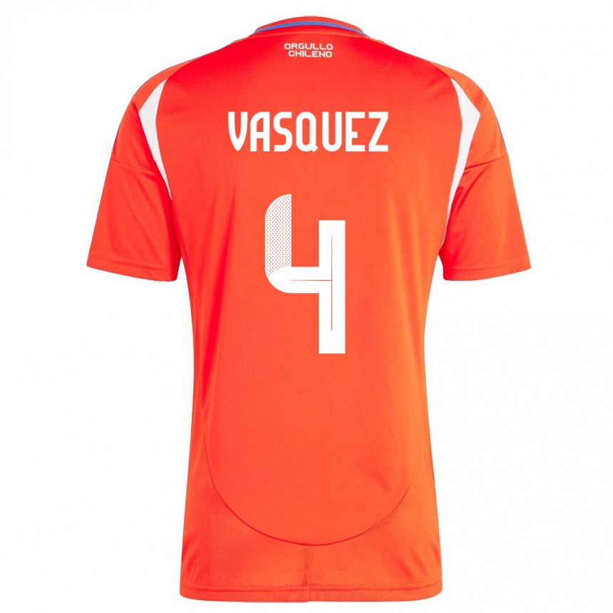 Kids Football Chile Matías Vásquez #4 Red Home Jersey 24-26 T-Shirt