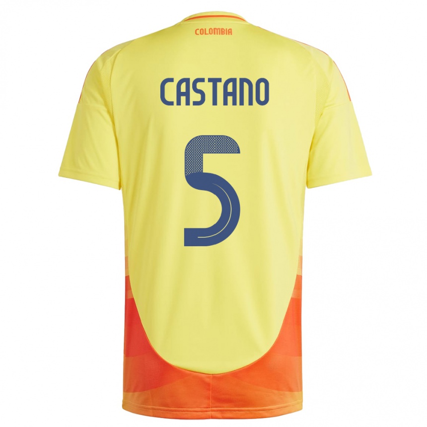 Kids Football Colombia Kevin Castaño #5 Yellow Home Jersey 24-26 T-Shirt