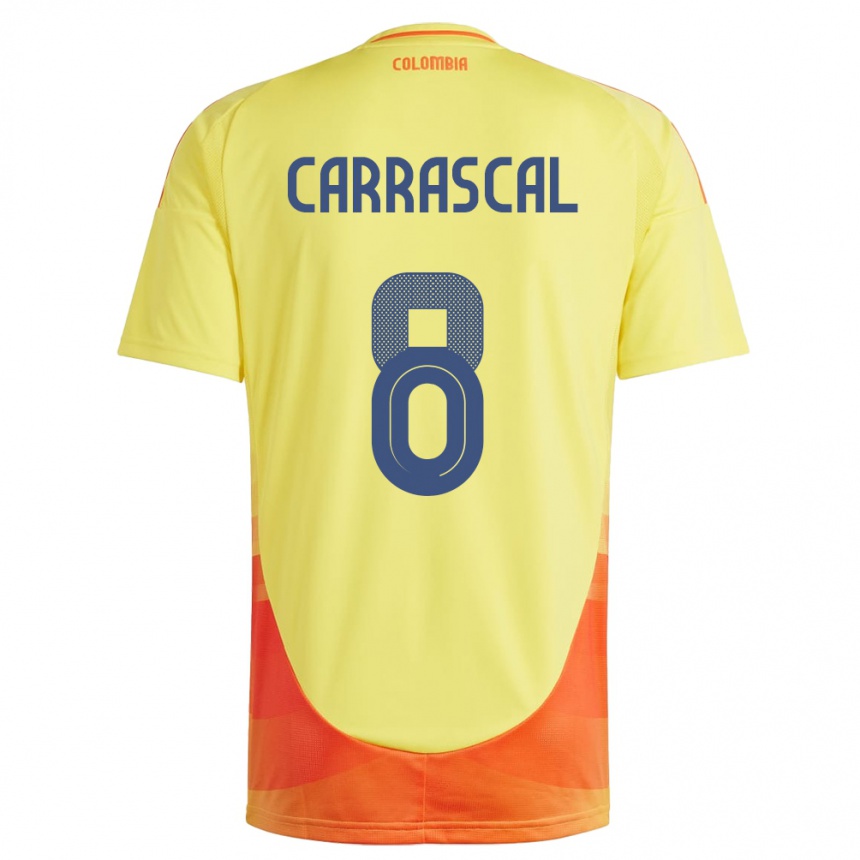 Kids Football Colombia Jorge Carrascal #8 Yellow Home Jersey 24-26 T-Shirt