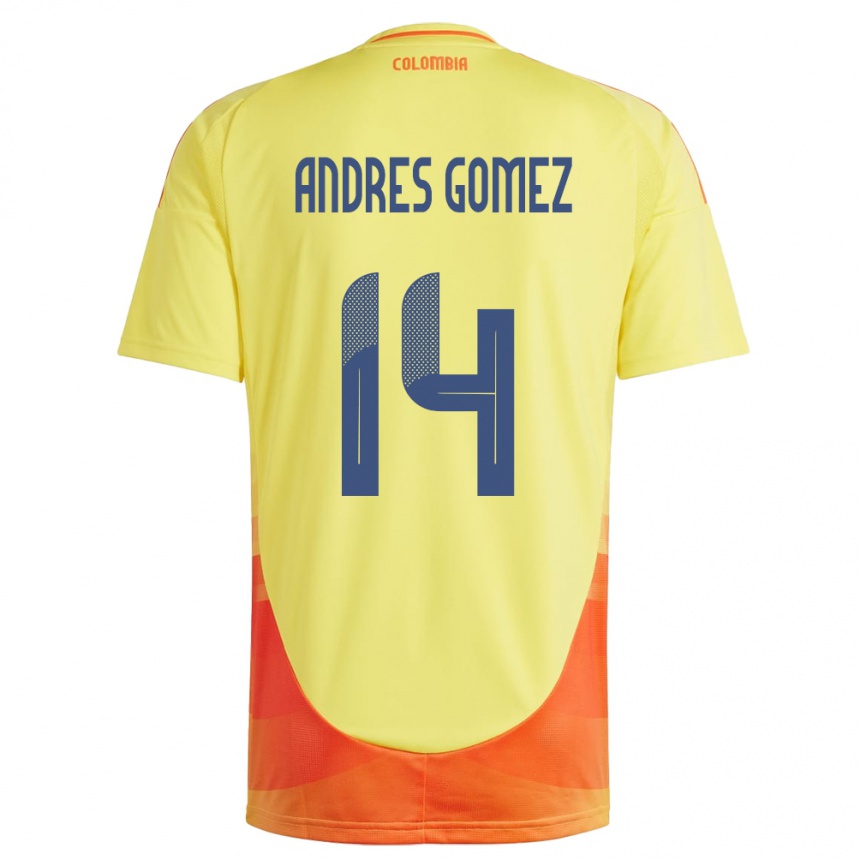 Kids Football Colombia Carlos Andrés Gómez #14 Yellow Home Jersey 24-26 T-Shirt