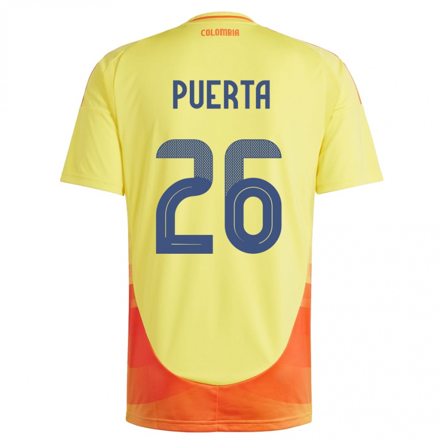 Kids Football Colombia Gustavo Puerta #26 Yellow Home Jersey 24-26 T-Shirt