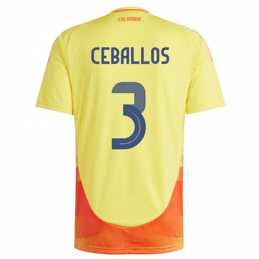 Kids Football Colombia Brayan Ceballos #3 Yellow Home Jersey 24-26 T-Shirt