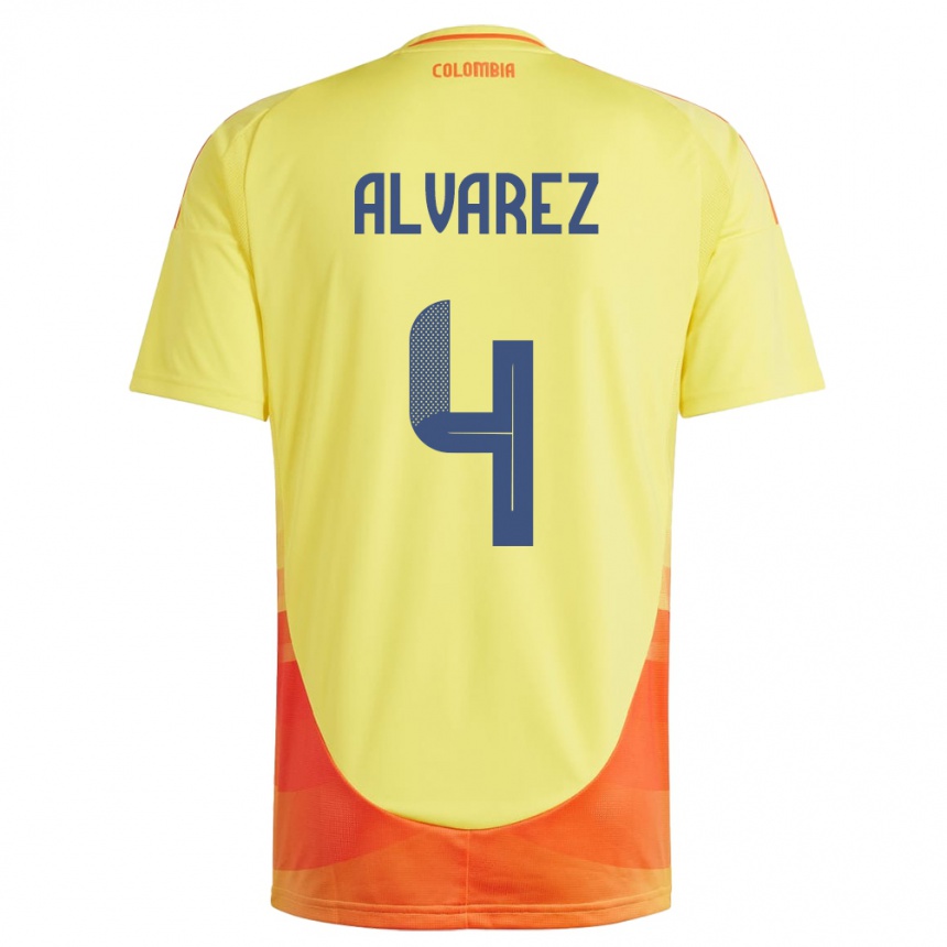 Kids Football Colombia Fernando Álvarez #4 Yellow Home Jersey 24-26 T-Shirt