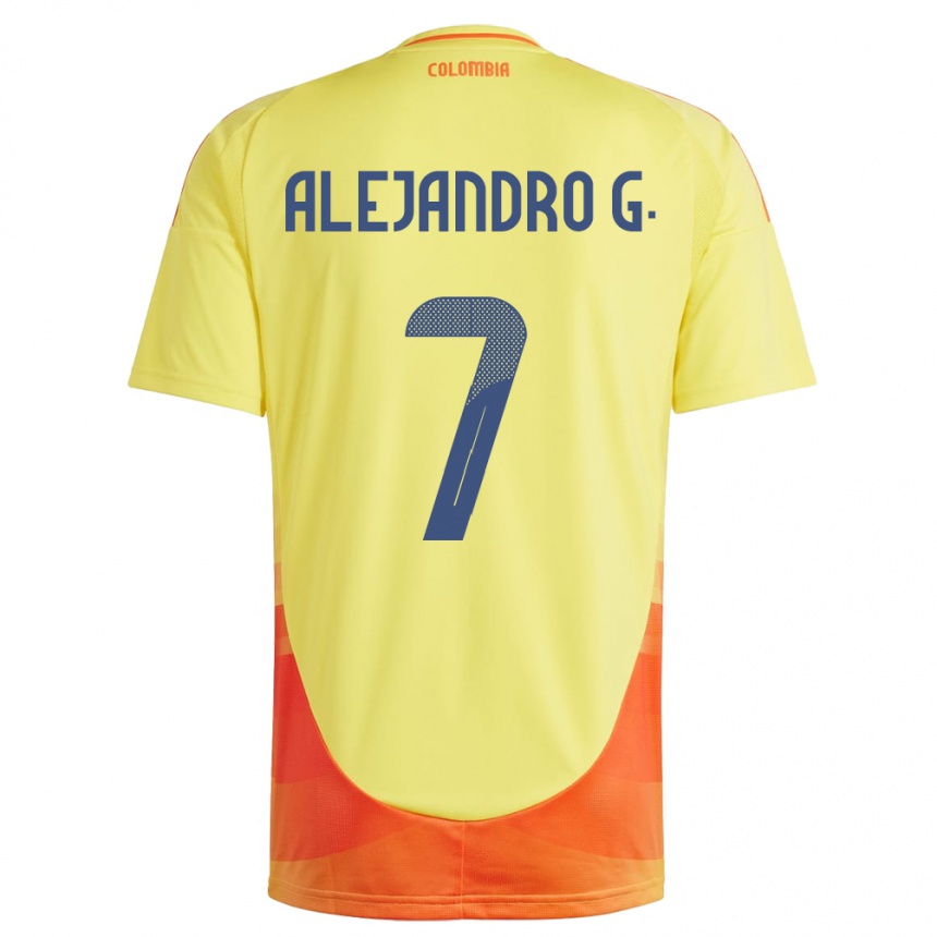 Kids Football Colombia Alejandro García #7 Yellow Home Jersey 24-26 T-Shirt