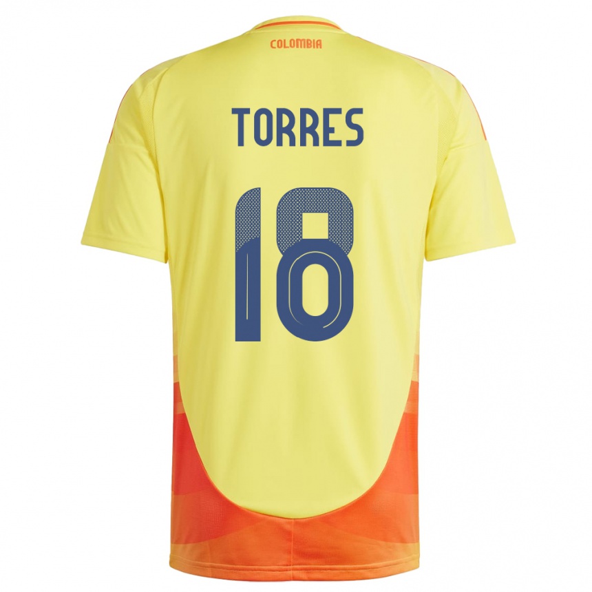 Kids Football Colombia Jhojan Torres #18 Yellow Home Jersey 24-26 T-Shirt