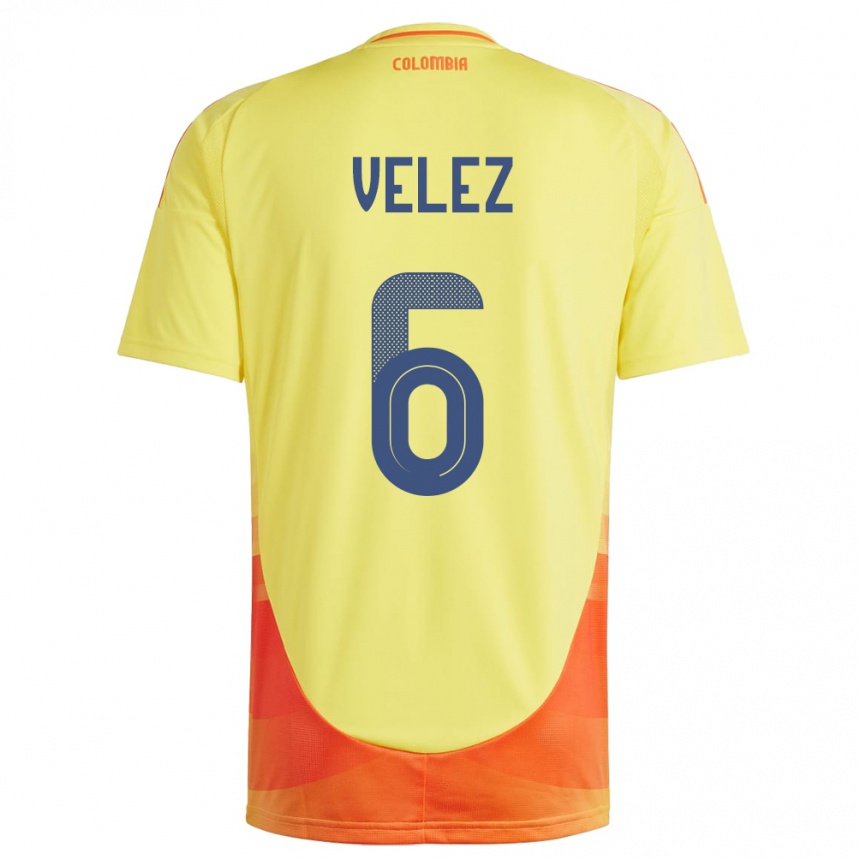 Kids Football Colombia Jhon Vélez #6 Yellow Home Jersey 24-26 T-Shirt