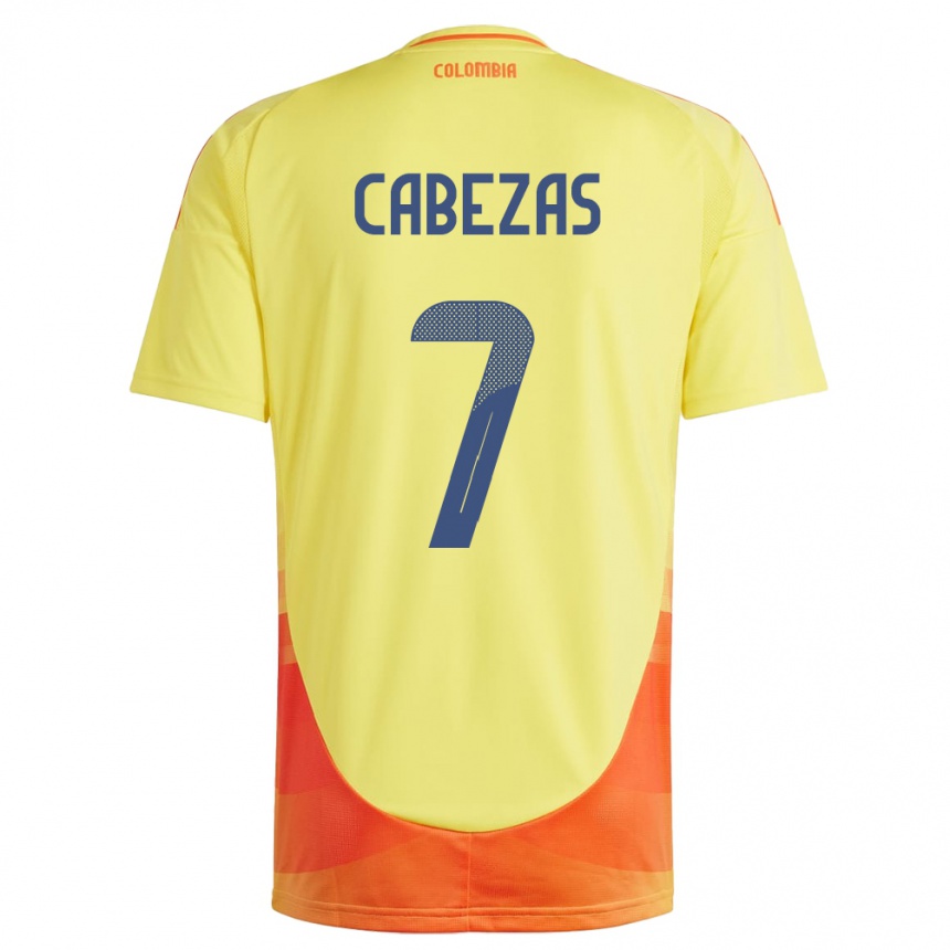 Kids Football Colombia Jorge Cabezas #7 Yellow Home Jersey 24-26 T-Shirt