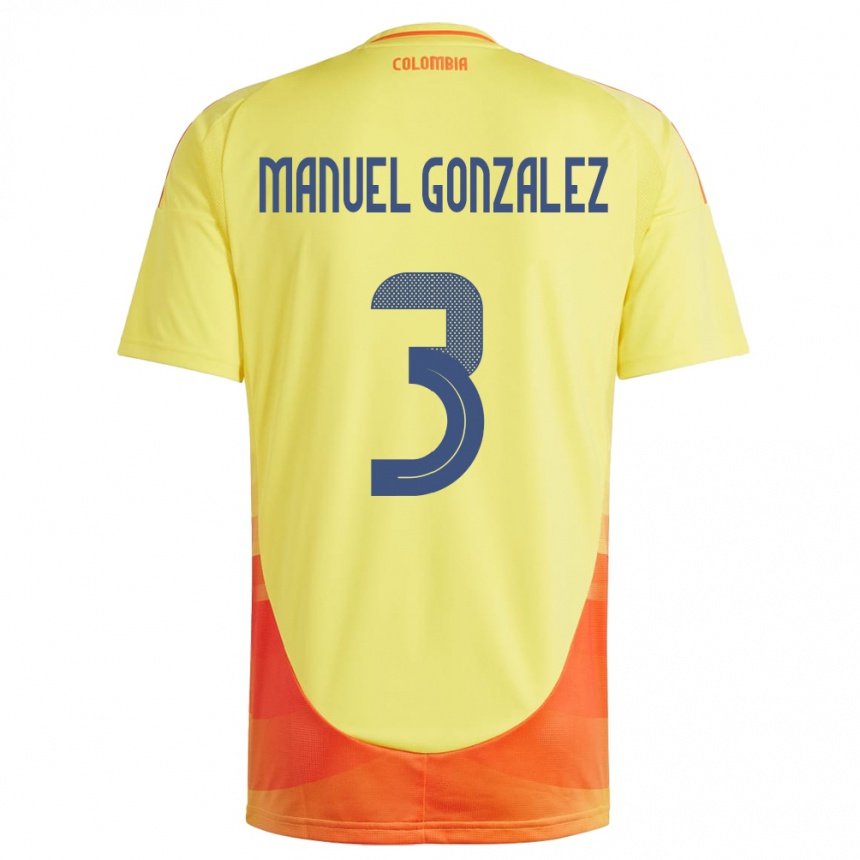 Kids Football Colombia Carlos Manuel González #3 Yellow Home Jersey 24-26 T-Shirt