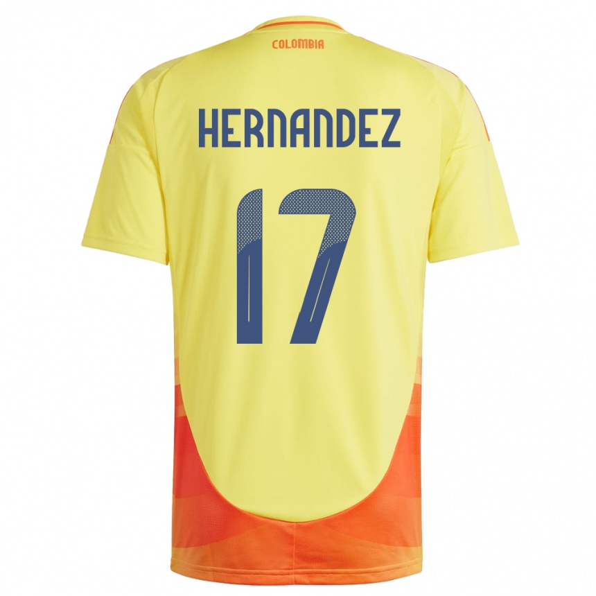 Kids Football Colombia Jhoan Hernández #17 Yellow Home Jersey 24-26 T-Shirt