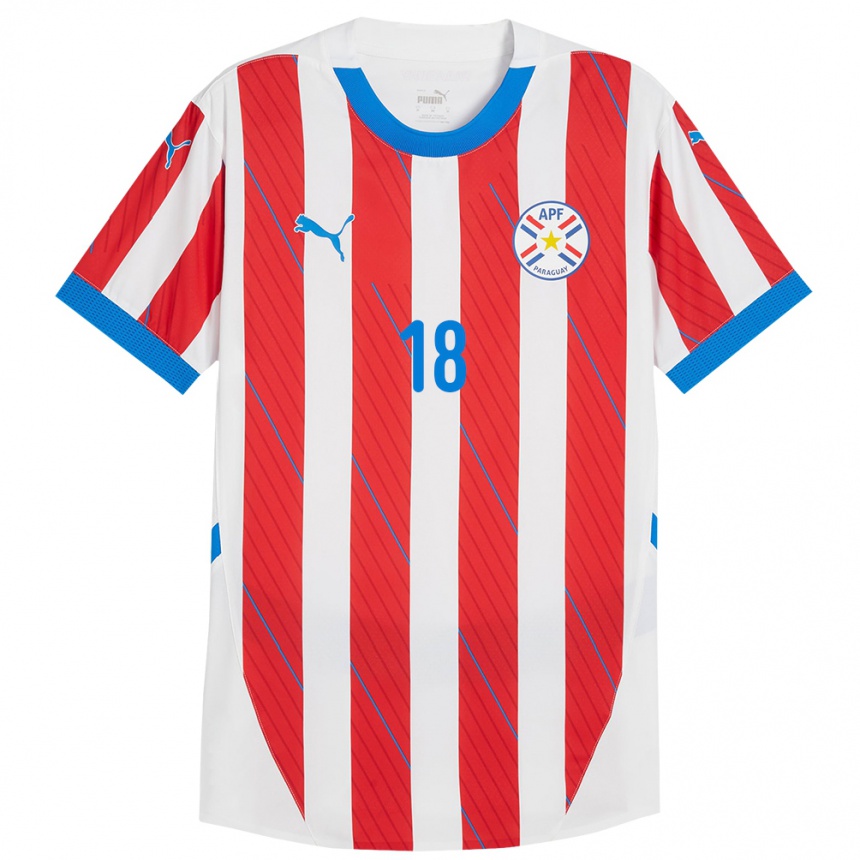 Kids Football Paraguay Daniel Rivas #18 White Red Home Jersey 24-26 T-Shirt