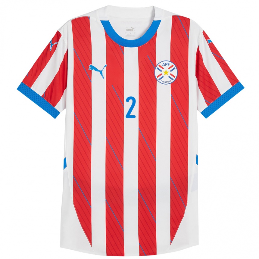 Kids Football Paraguay Rodrigo Gómez #2 White Red Home Jersey 24-26 T-Shirt