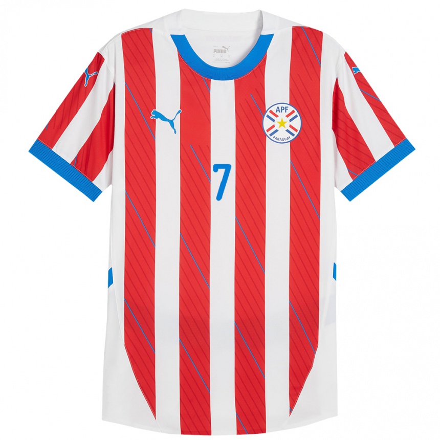 Kids Football Paraguay Diego González #7 White Red Home Jersey 24-26 T-Shirt