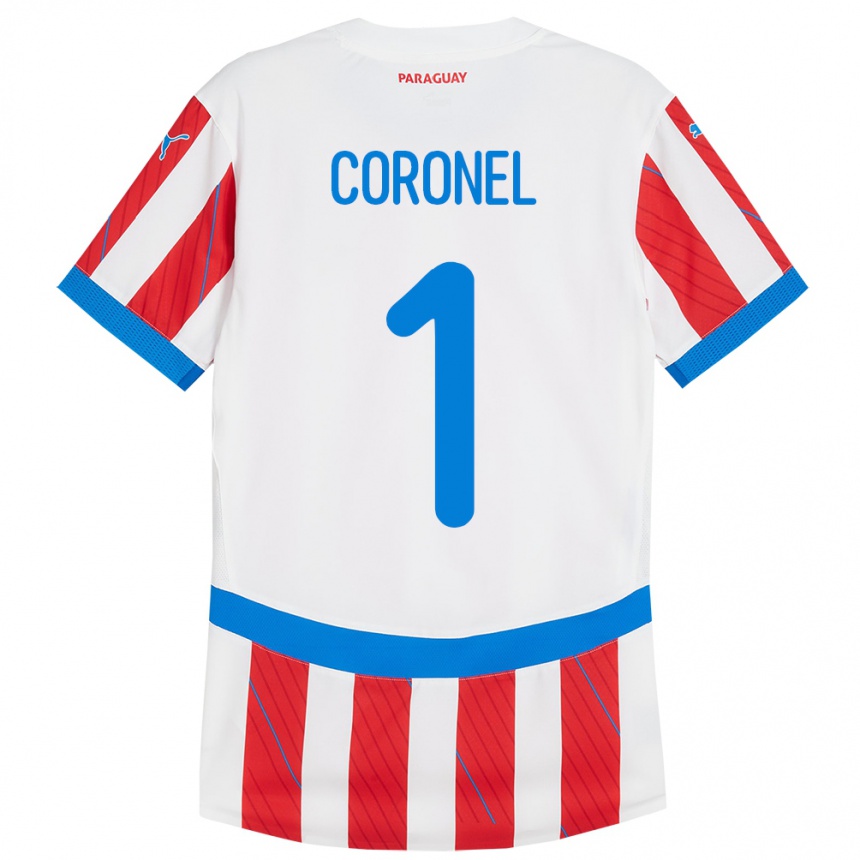 Kids Football Paraguay Carlos Coronel #1 White Red Home Jersey 24-26 T-Shirt