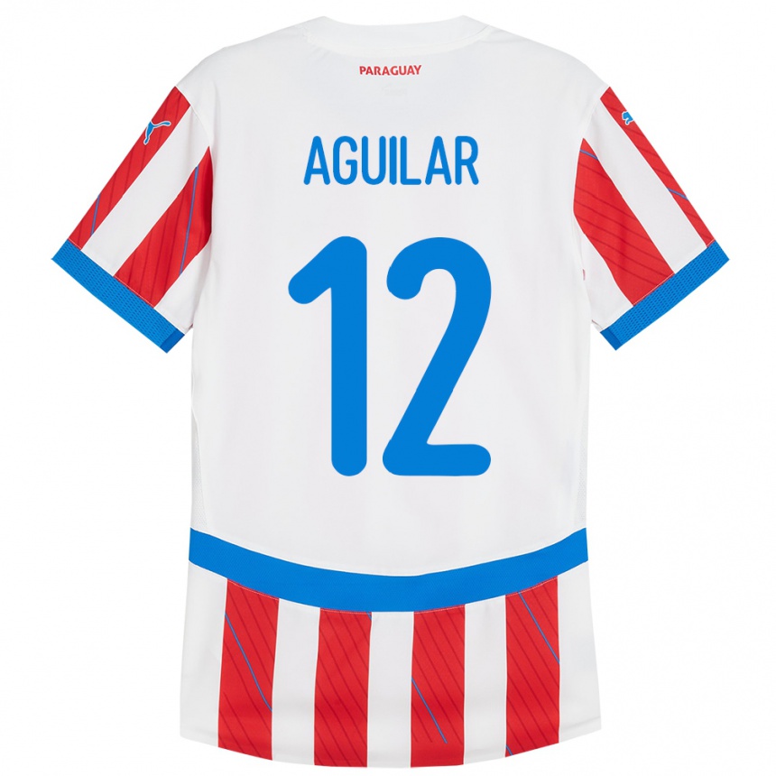 Kids Football Paraguay Alfredo Aguilar #12 White Red Home Jersey 24-26 T-Shirt