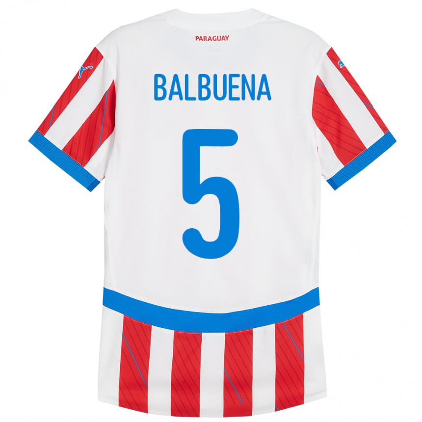 Kids Football Paraguay Fabián Balbuena #5 White Red Home Jersey 24-26 T-Shirt