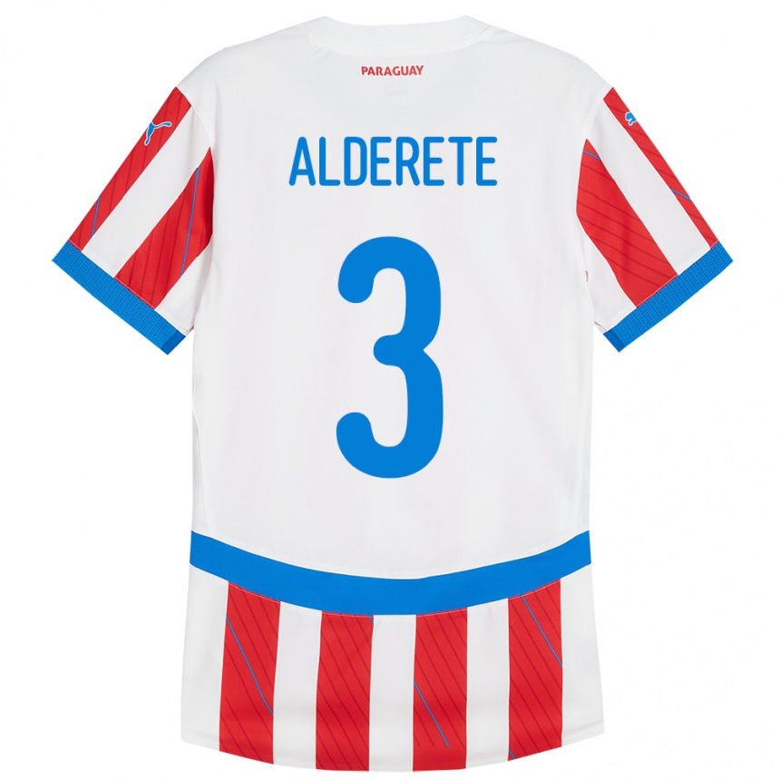 Kids Football Paraguay Omar Alderete #3 White Red Home Jersey 24-26 T-Shirt