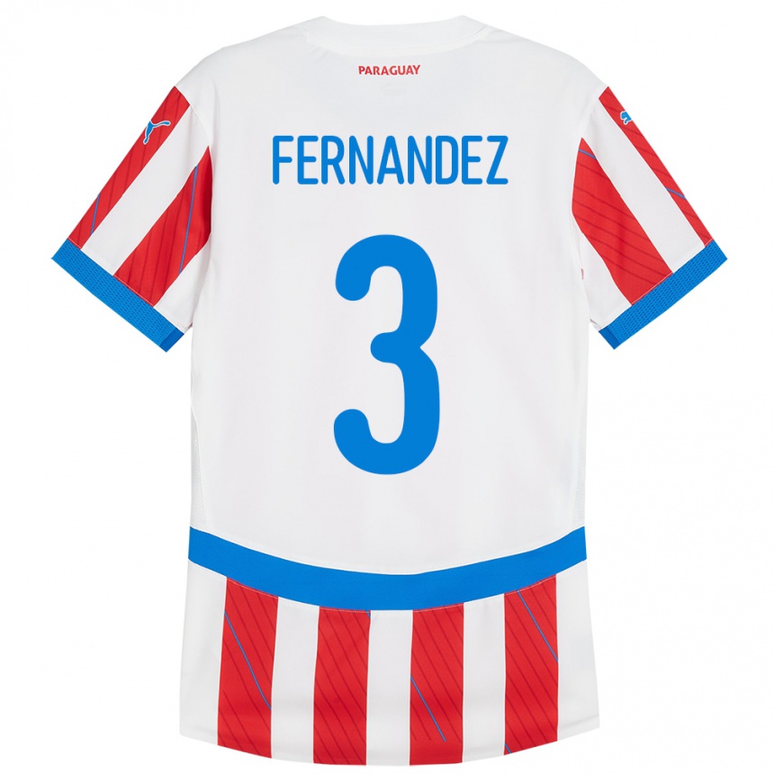 Kids Football Paraguay Roberto Fernández #3 White Red Home Jersey 24-26 T-Shirt