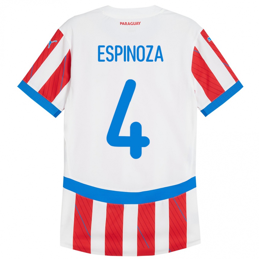 Kids Football Paraguay Matías Espinoza #4 White Red Home Jersey 24-26 T-Shirt