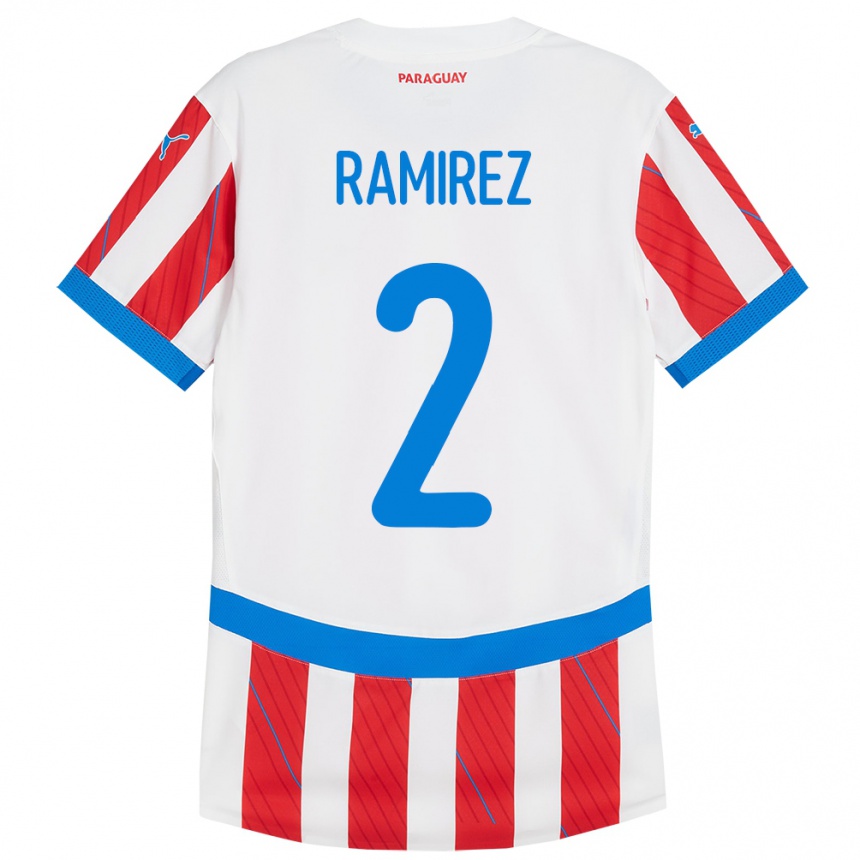 Kids Football Paraguay Iván Ramírez #2 White Red Home Jersey 24-26 T-Shirt