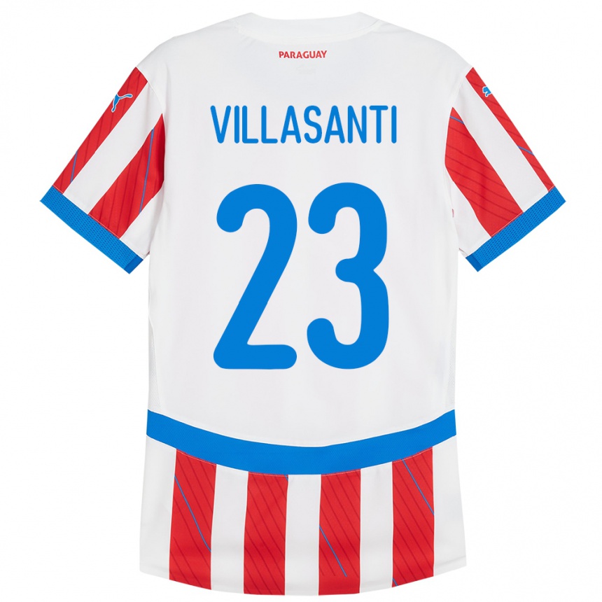 Kids Football Paraguay Mathías Villasanti #23 White Red Home Jersey 24-26 T-Shirt