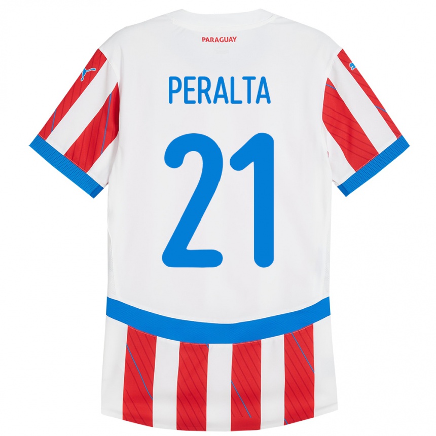 Kids Football Paraguay Fabrizio Peralta #21 White Red Home Jersey 24-26 T-Shirt