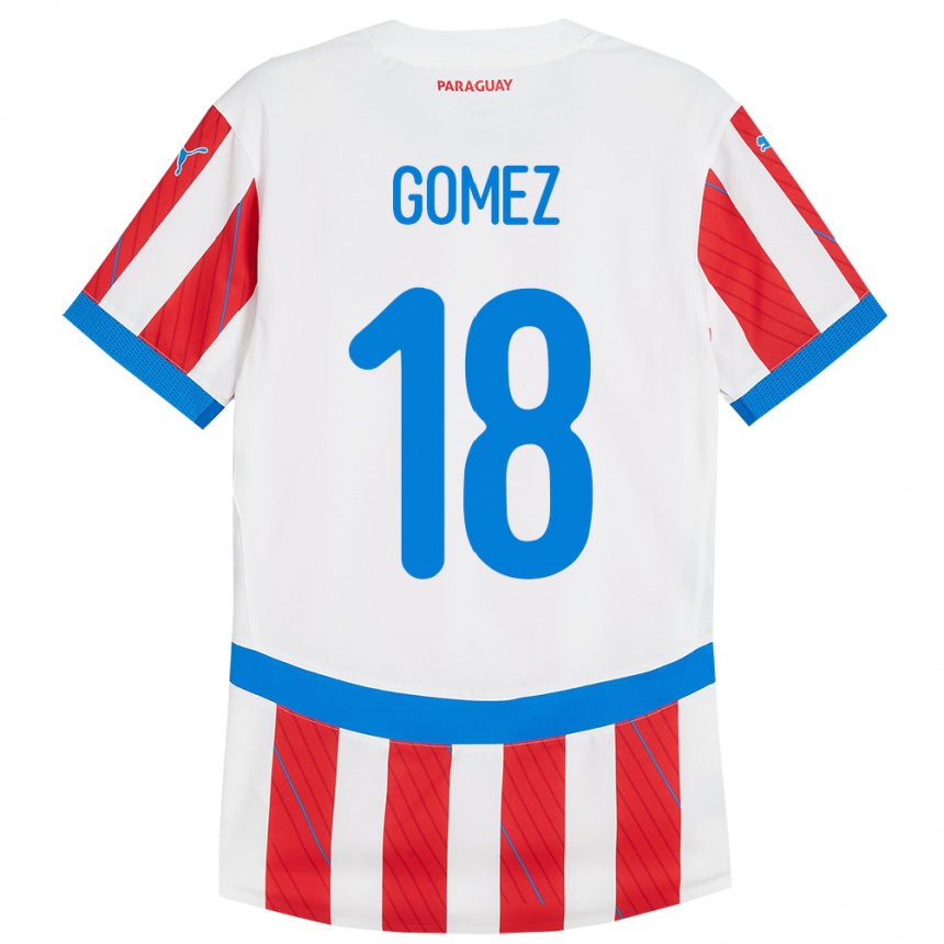 Kids Football Paraguay Diego Gómez #18 White Red Home Jersey 24-26 T-Shirt