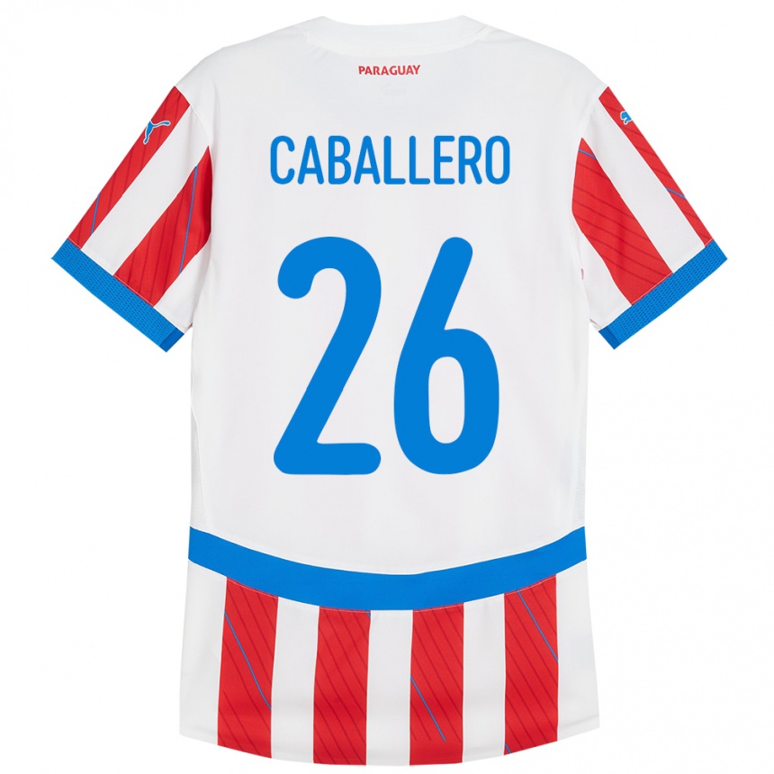 Kids Football Paraguay Hernesto Caballero #26 White Red Home Jersey 24-26 T-Shirt