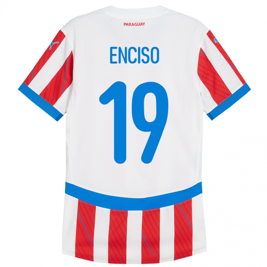 Kids Football Paraguay Julio Enciso #19 White Red Home Jersey 24-26 T-Shirt