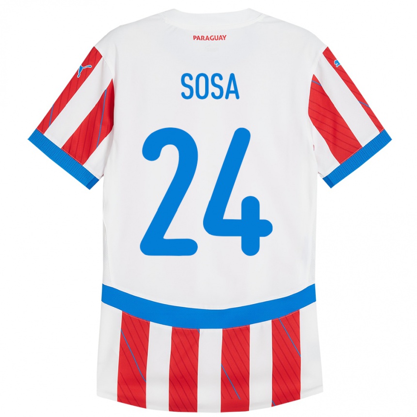 Kids Football Paraguay Ramón Sosa #24 White Red Home Jersey 24-26 T-Shirt