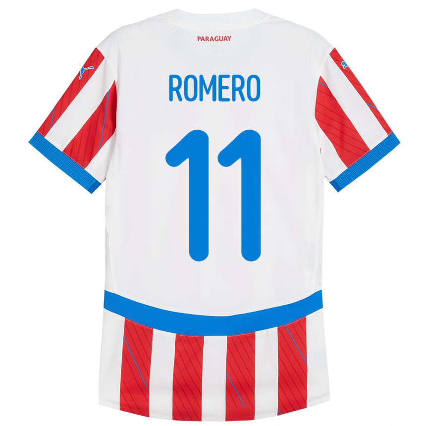 Kids Football Paraguay Ángel Romero #11 White Red Home Jersey 24-26 T-Shirt