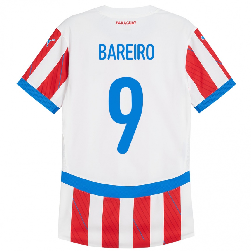 Kids Football Paraguay Adam Bareiro #9 White Red Home Jersey 24-26 T-Shirt