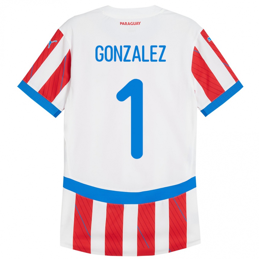 Kids Football Paraguay Ángel González #1 White Red Home Jersey 24-26 T-Shirt