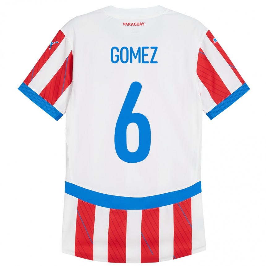 Kids Football Paraguay Marcos Gómez #6 White Red Home Jersey 24-26 T-Shirt