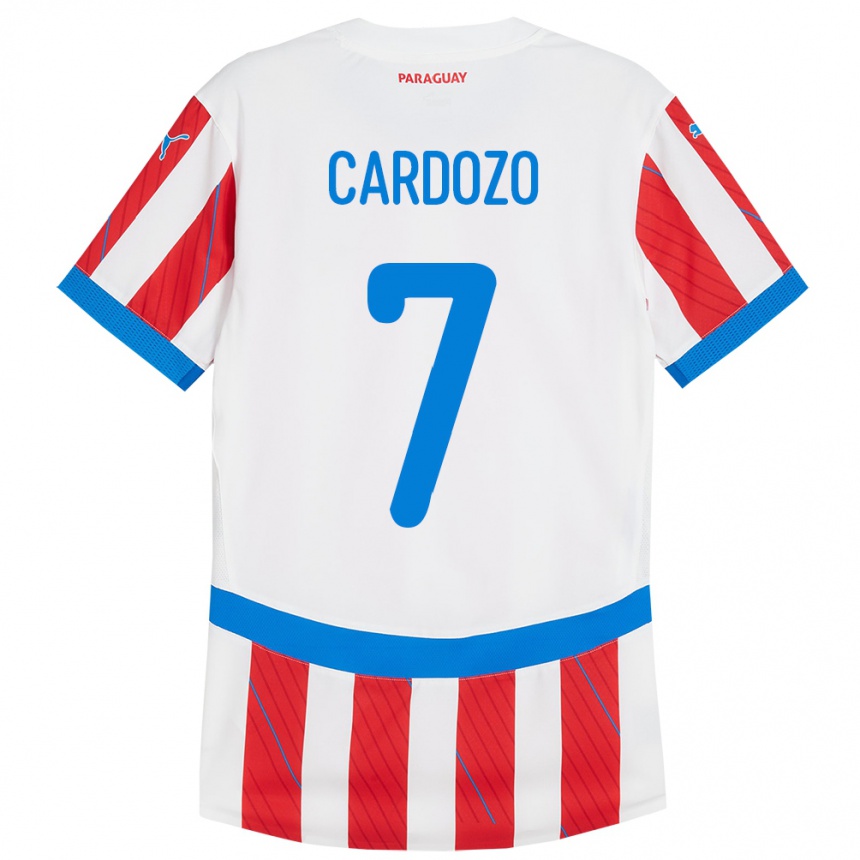 Kids Football Paraguay Fernando Cardozo #7 White Red Home Jersey 24-26 T-Shirt