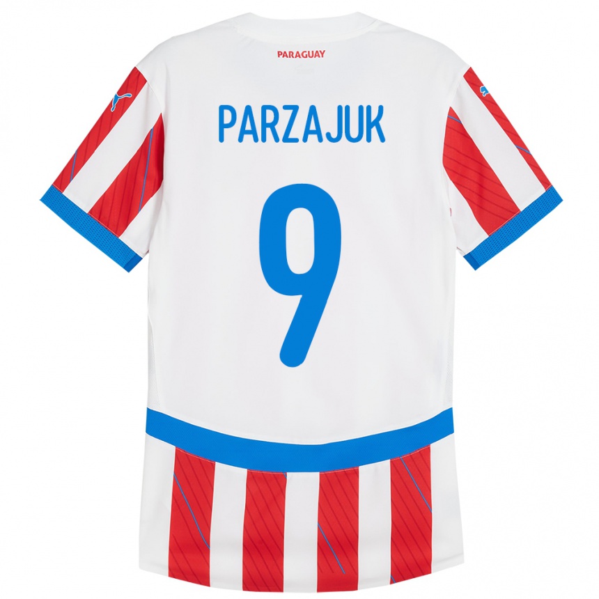 Kids Football Paraguay Kevin Parzajuk #9 White Red Home Jersey 24-26 T-Shirt