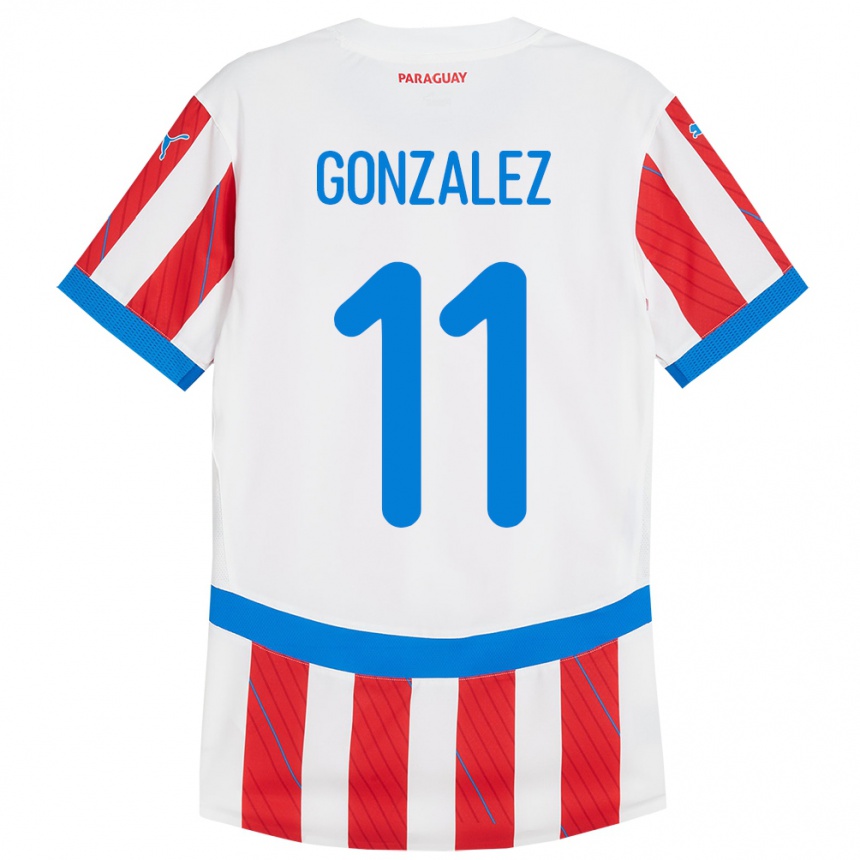 Kids Football Paraguay Enso González #11 White Red Home Jersey 24-26 T-Shirt