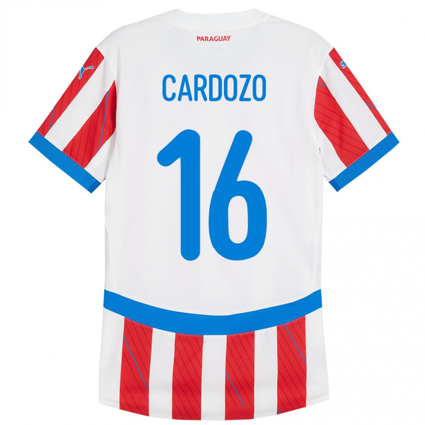 Kids Football Paraguay Juan Cardozo #16 White Red Home Jersey 24-26 T-Shirt