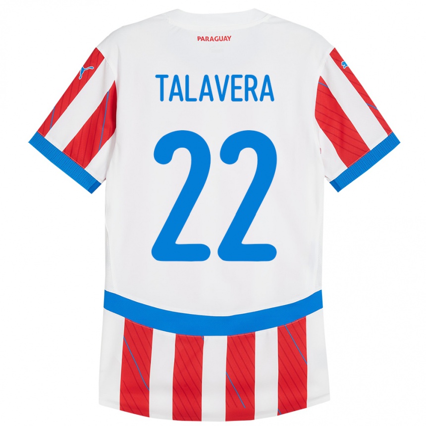 Kids Football Paraguay Javier Talavera #22 White Red Home Jersey 24-26 T-Shirt