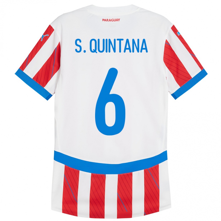 Kids Football Paraguay Sebastián Quintana #6 White Red Home Jersey 24-26 T-Shirt