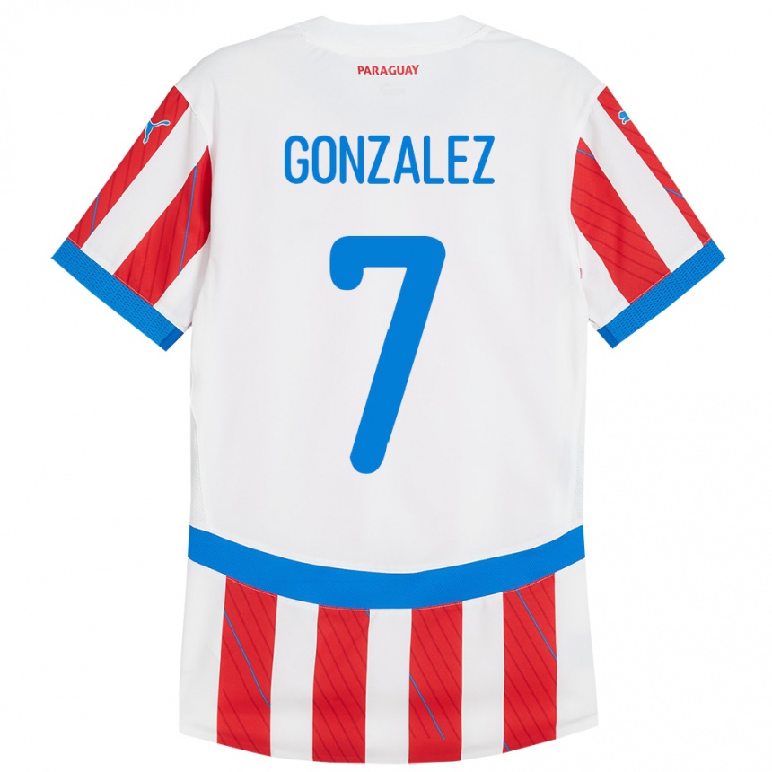 Kids Football Paraguay Diego González #7 White Red Home Jersey 24-26 T-Shirt