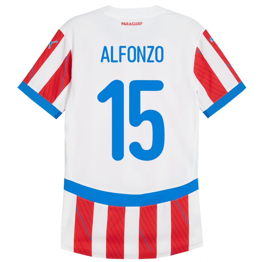 Kids Football Paraguay Axel Alfonzo #15 White Red Home Jersey 24-26 T-Shirt