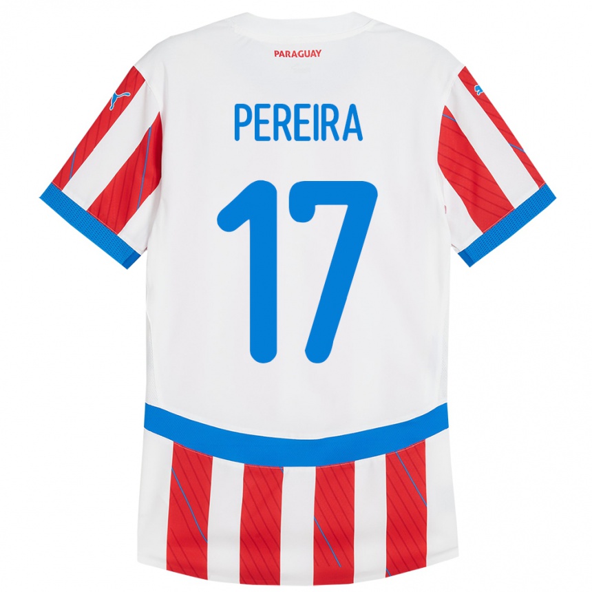 Kids Football Paraguay Kevin Pereira #17 White Red Home Jersey 24-26 T-Shirt