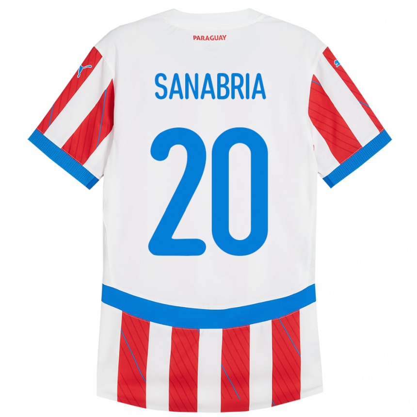 Kids Football Paraguay Tobías Sanabria #20 White Red Home Jersey 24-26 T-Shirt