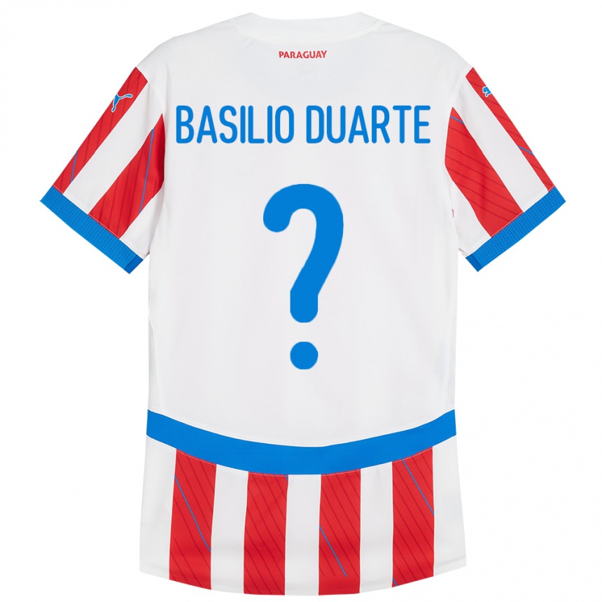 Kids Football Paraguay Basilio Duarte #0 White Red Home Jersey 24-26 T-Shirt