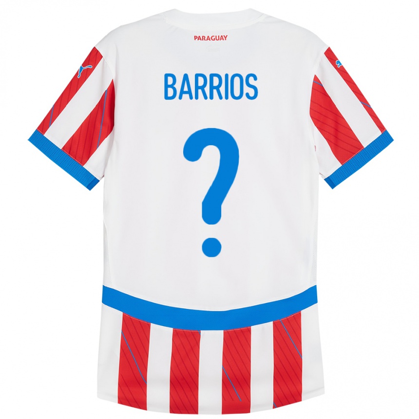 Kids Football Paraguay Fabio Barrios #0 White Red Home Jersey 24-26 T-Shirt