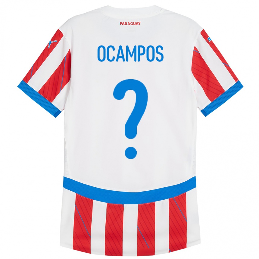 Kids Football Paraguay Santiago Ocampos #0 White Red Home Jersey 24-26 T-Shirt