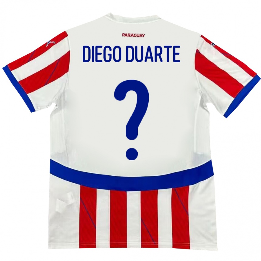 Kids Football Paraguay Diego Duarte #0 White Red Home Jersey 24-26 T-Shirt