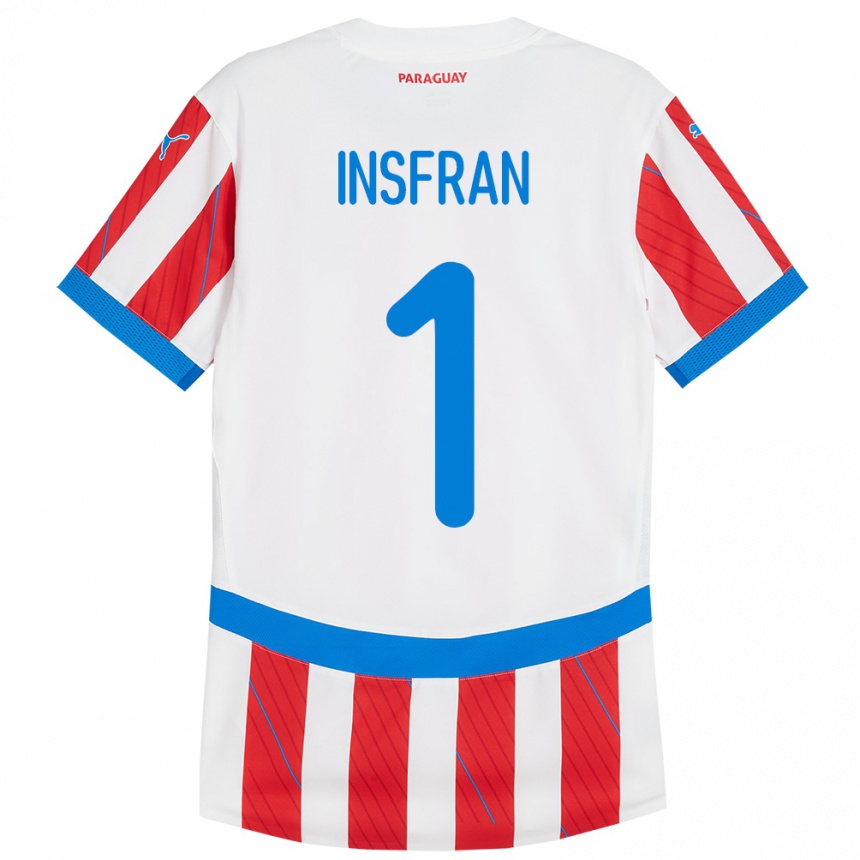 Kids Football Paraguay Facundo Insfrán #1 White Red Home Jersey 24-26 T-Shirt